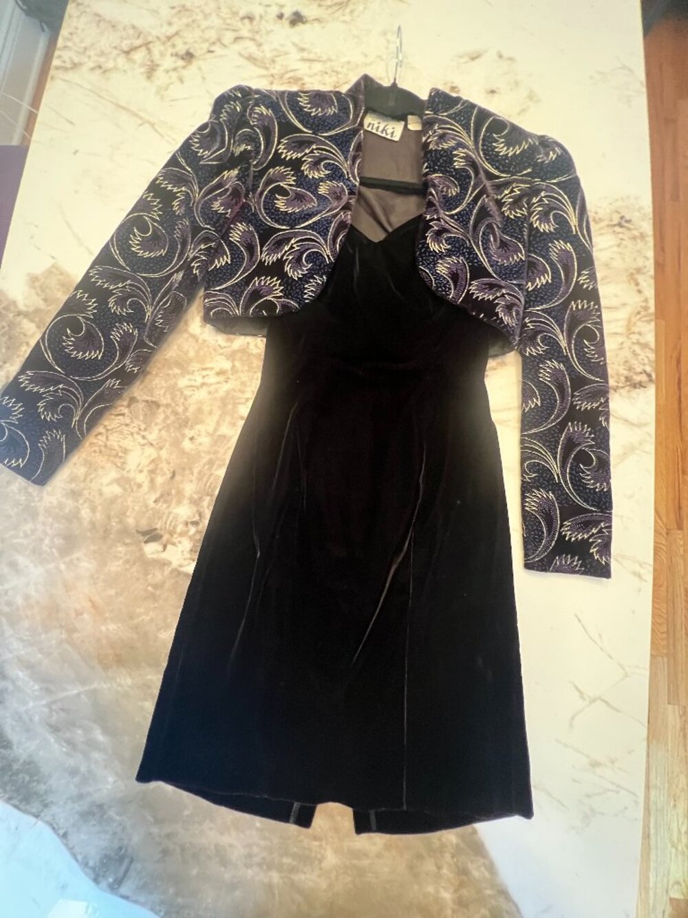 Vintage 80s/90s Karen Lucas for Niki Velvet Dress & Embroidered Bolero Jacket Se